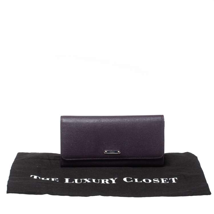 Pre Owned Fendi Purple Leather Elite Continental Wallet
