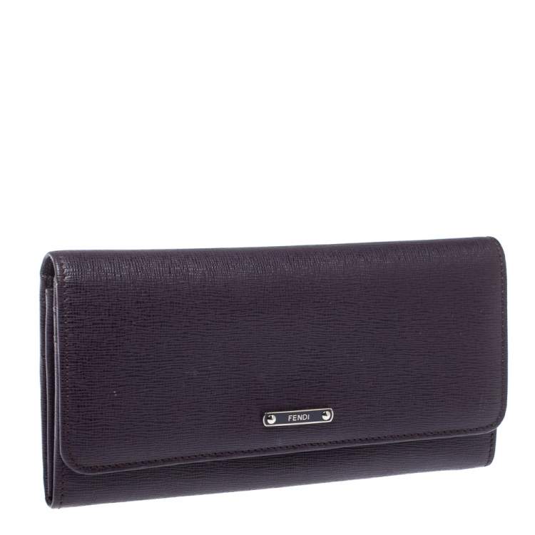 Pre Owned Fendi Purple Leather Elite Continental Wallet