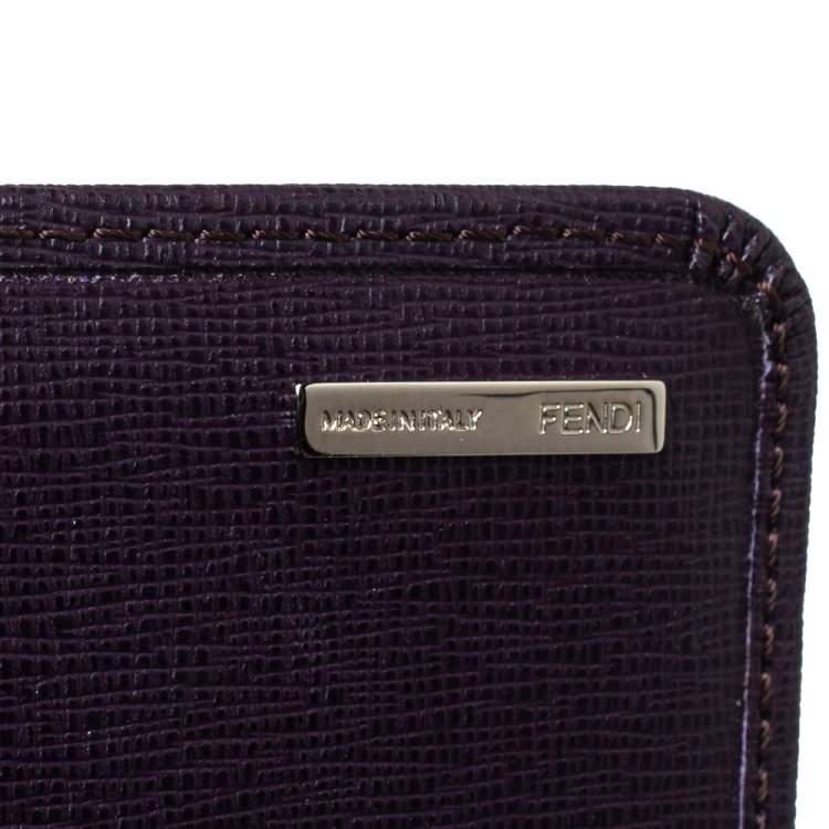 Pre Owned Fendi Purple Leather Elite Continental Wallet