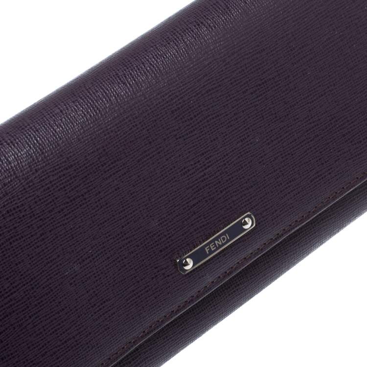 Pre Owned Fendi Purple Leather Elite Continental Wallet