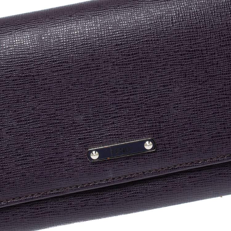 Pre Owned Fendi Purple Leather Elite Continental Wallet