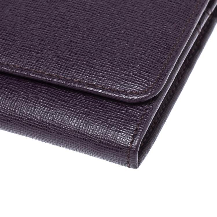 Pre Owned Fendi Purple Leather Elite Continental Wallet