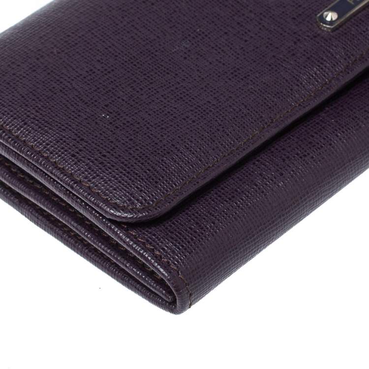 Pre Owned Fendi Purple Leather Elite Continental Wallet