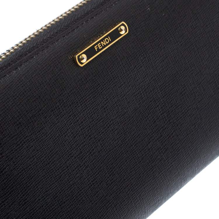 Pre Owned Fendi Black Leather Elite Zip Around Wallet