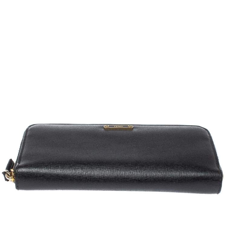 Pre Owned Fendi Black Leather Elite Zip Around Wallet