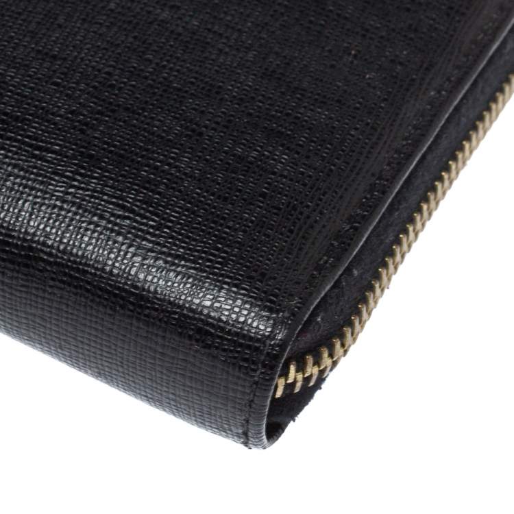 Pre Owned Fendi Black Leather Elite Zip Around Wallet