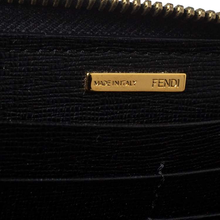 Pre Owned Fendi Black Leather Elite Zip Around Wallet