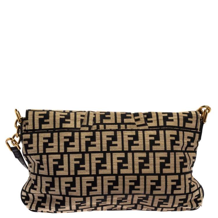 Pre Owned Fendi Black/Beige Zucca Canvas Mia Crossbody Bag