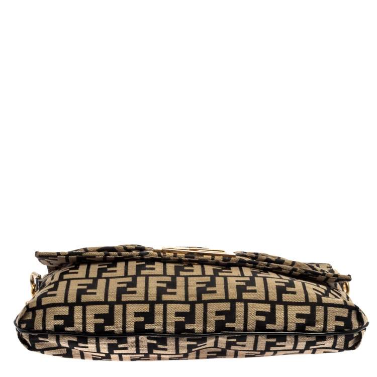 Pre Owned Fendi Black/Beige Zucca Canvas Mia Crossbody Bag