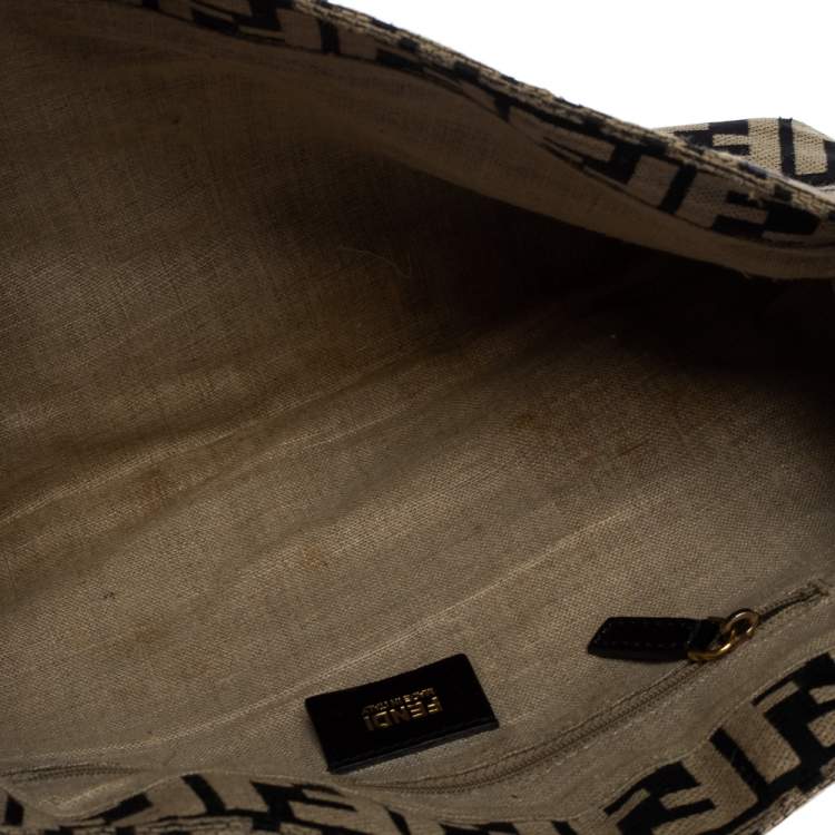Pre Owned Fendi Black/Beige Zucca Canvas Mia Crossbody Bag