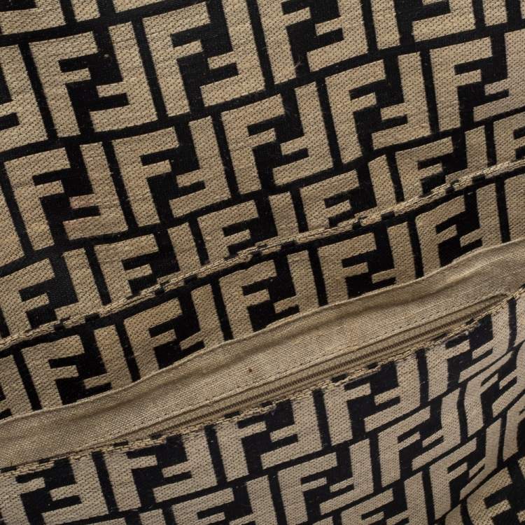Pre Owned Fendi Black/Beige Zucca Canvas Mia Crossbody Bag
