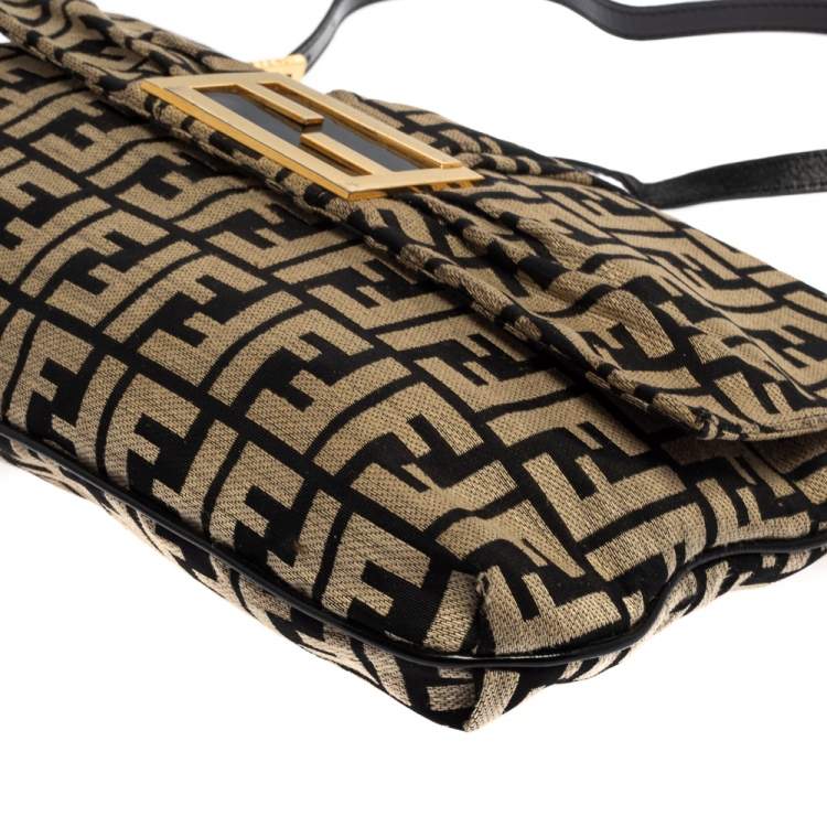 Pre Owned Fendi Black/Beige Zucca Canvas Mia Crossbody Bag