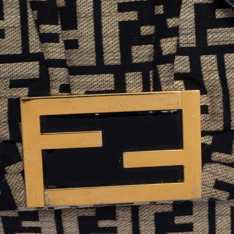 Pre Owned Fendi Black/Beige Zucca Canvas Mia Crossbody Bag