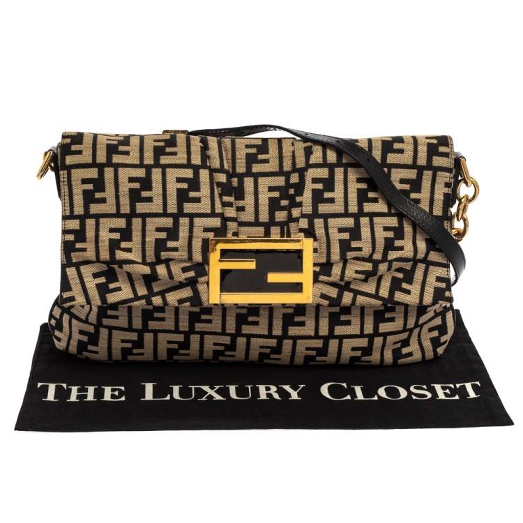 Pre Owned Fendi Black/Beige Zucca Canvas Mia Crossbody Bag