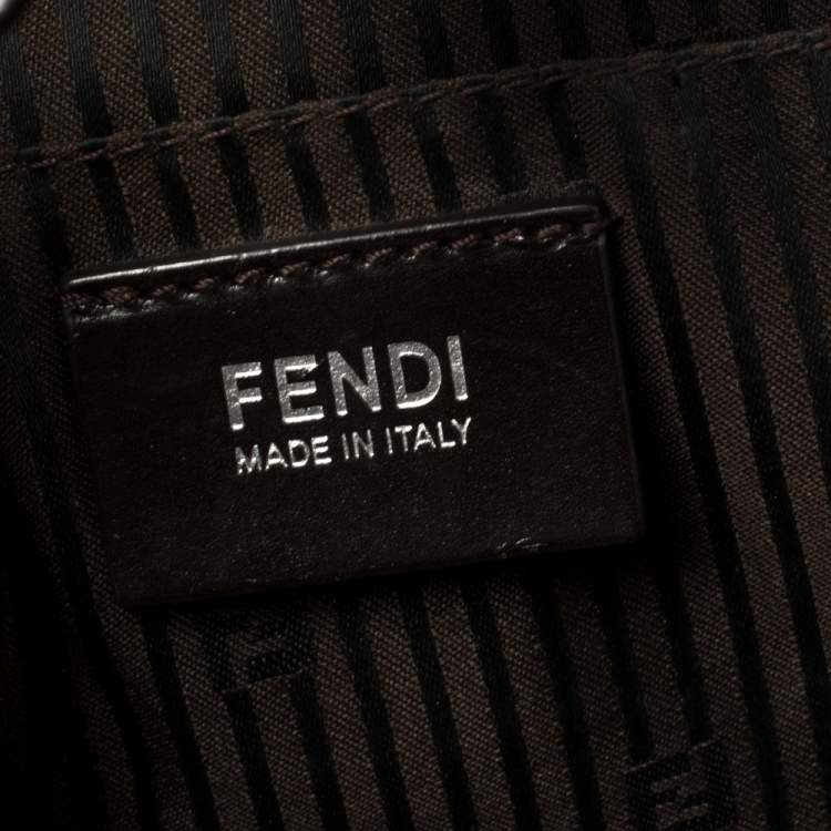 Pre Owned Fendi Dark Brown/White Leather and Calf Hair Medium 2jours Tote
