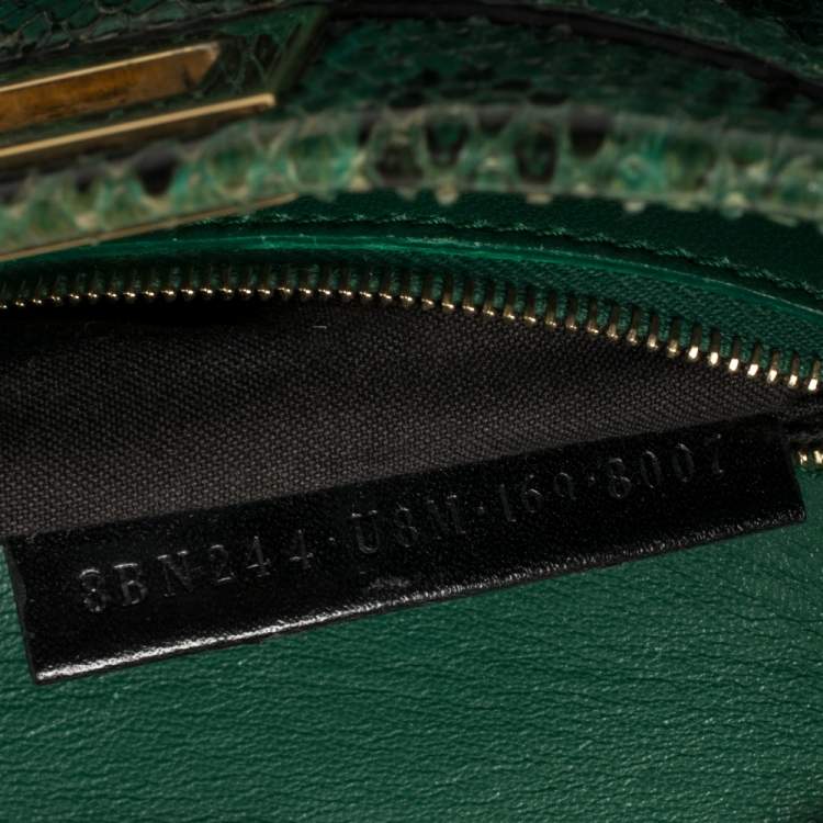 Pre Owned Fendi Green/Black Python Mini Peekaboo Top Handle Bag