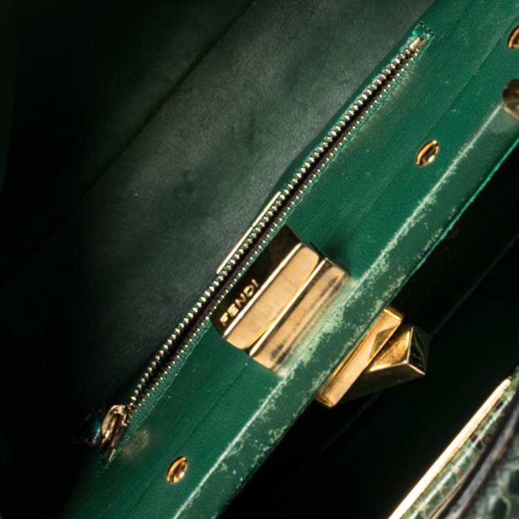 Pre Owned Fendi Green/Black Python Mini Peekaboo Top Handle Bag