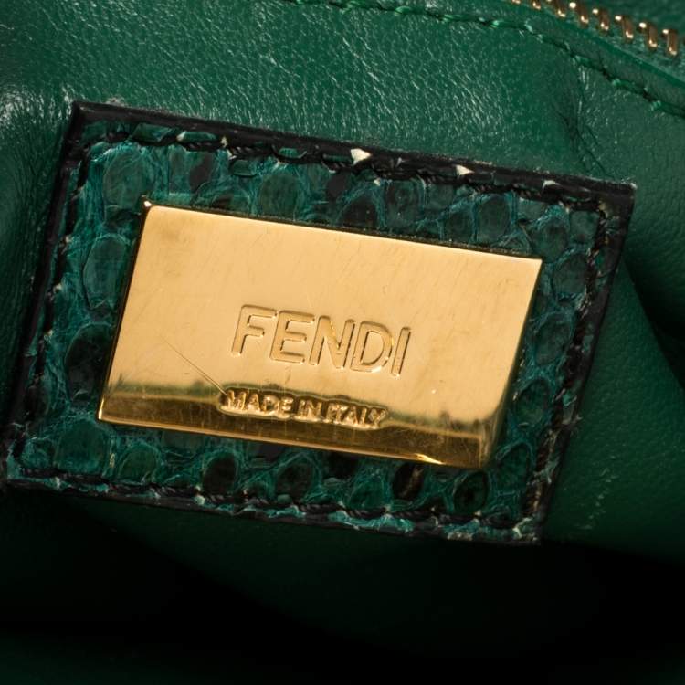 Pre Owned Fendi Green/Black Python Mini Peekaboo Top Handle Bag