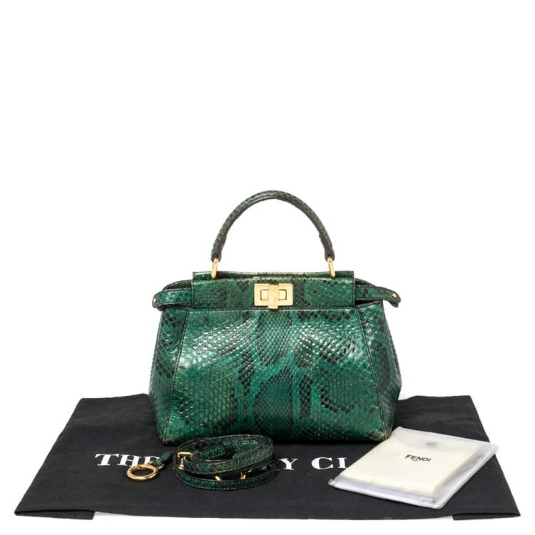 Pre Owned Fendi Green/Black Python Mini Peekaboo Top Handle Bag