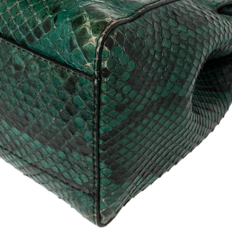 Pre Owned Fendi Green/Black Python Mini Peekaboo Top Handle Bag