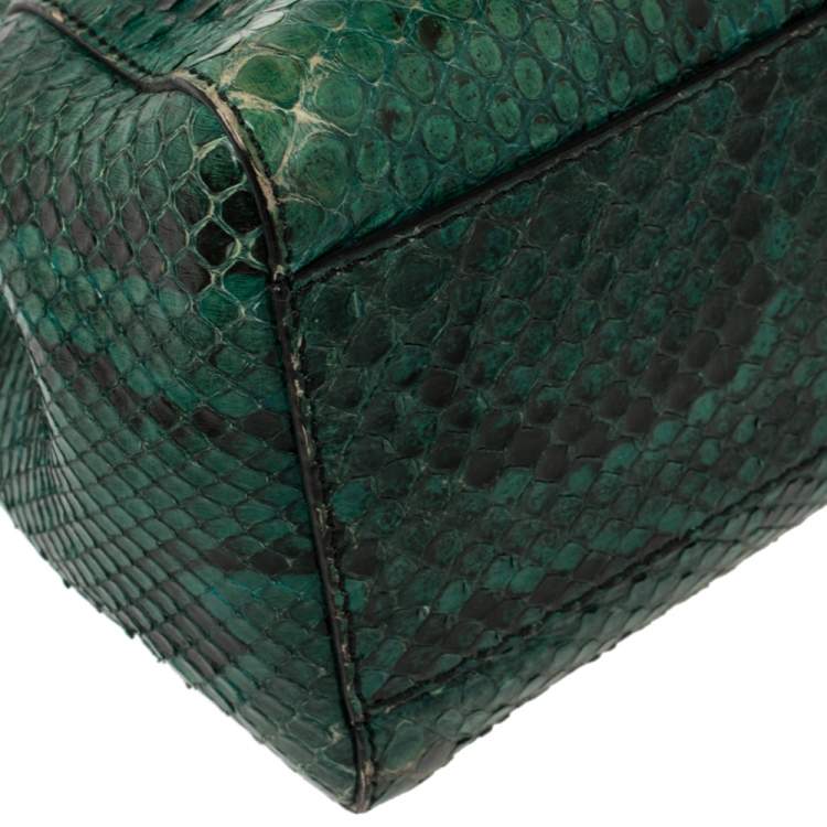 Pre Owned Fendi Green/Black Python Mini Peekaboo Top Handle Bag