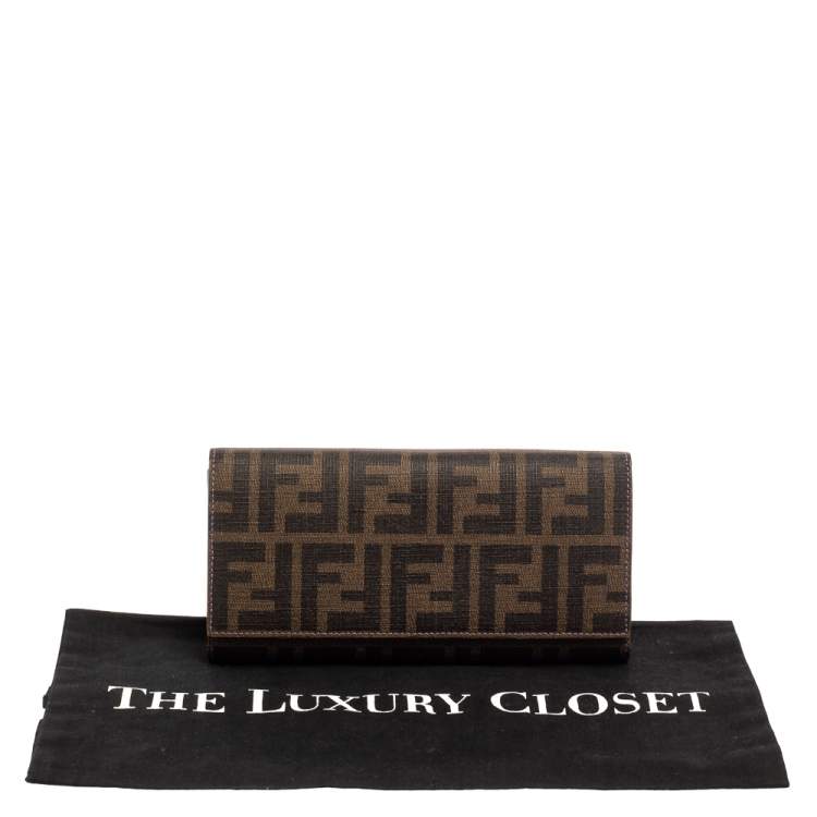 Pre Owned Fendi Tobacco Zucca Coated Canvas Continental Wallet