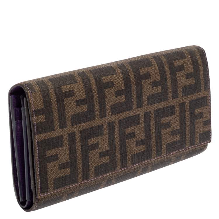Pre Owned Fendi Tobacco Zucca Coated Canvas Continental Wallet