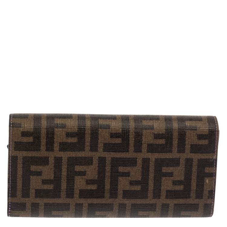 Pre Owned Fendi Tobacco Zucca Coated Canvas Continental Wallet