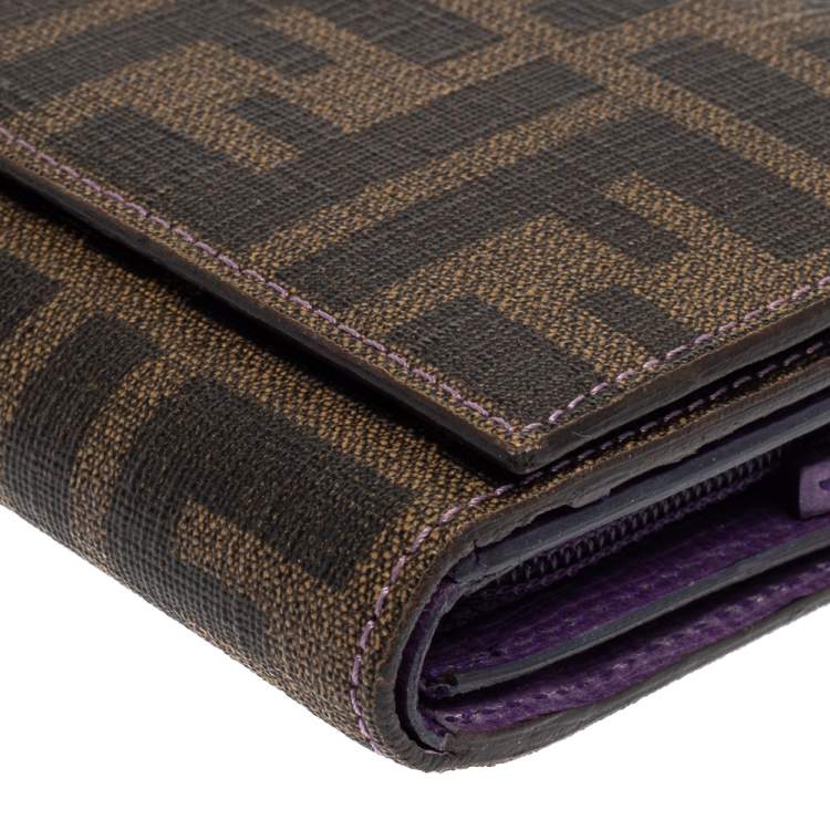 Pre Owned Fendi Tobacco Zucca Coated Canvas Continental Wallet