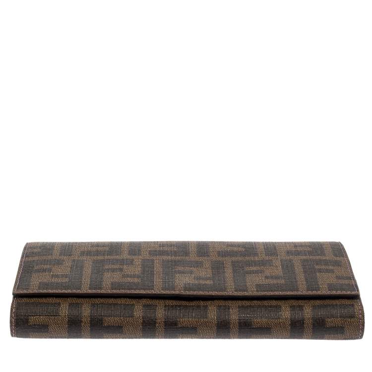 Pre Owned Fendi Tobacco Zucca Coated Canvas Continental Wallet