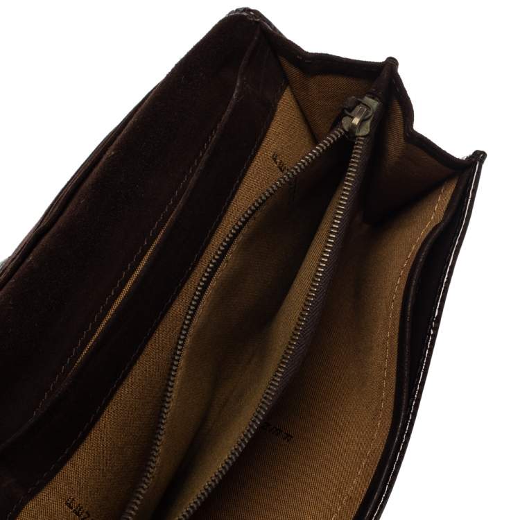 Pre Owned Fendi Tobacco Zucca Canvas and Patent Leather Flap Continental Wallet