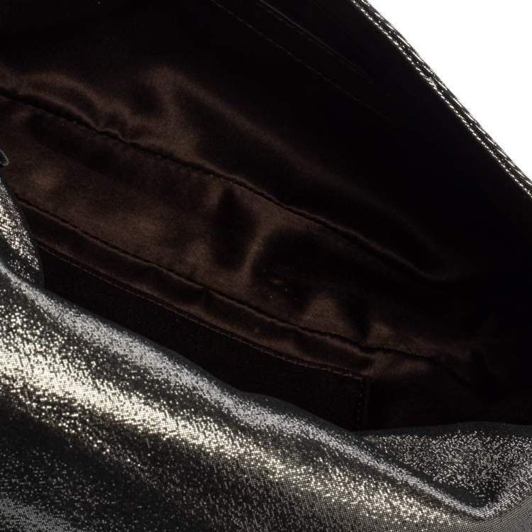 Pre Owned Fendi Metallic Silver Leather Mia Pochette Bag 