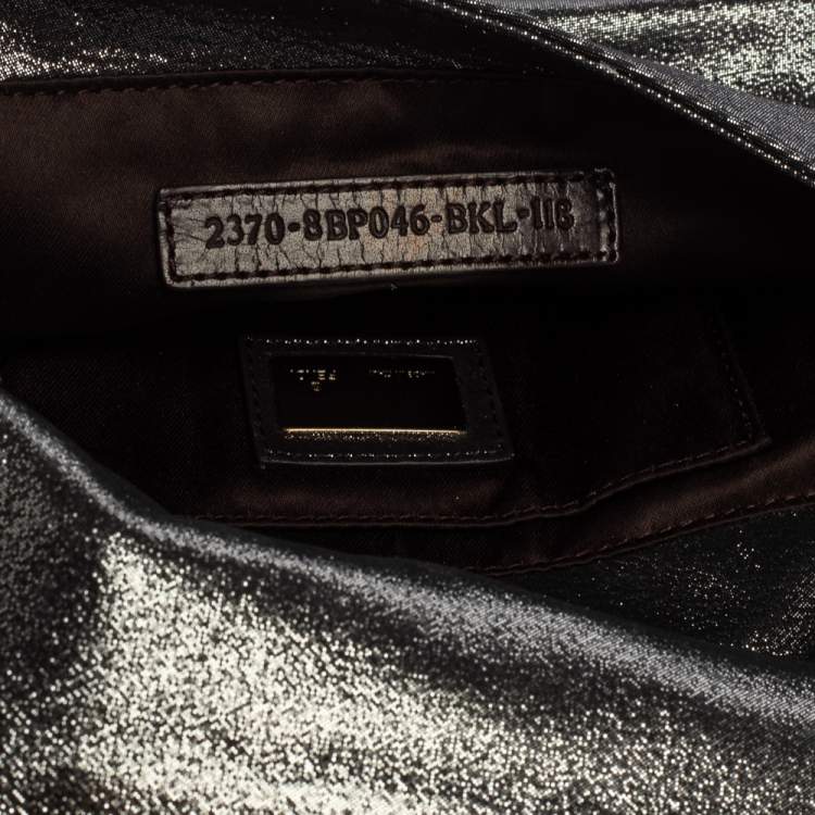 Pre Owned Fendi Metallic Silver Leather Mia Pochette Bag 