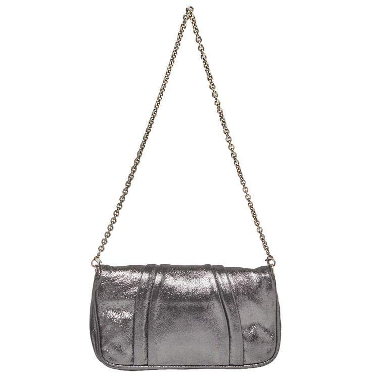 Pre Owned Fendi Metallic Silver Leather Mia Pochette Bag 