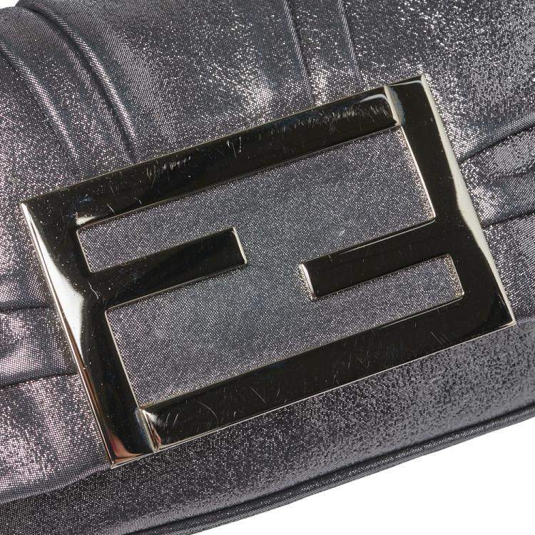 Pre Owned Fendi Metallic Silver Leather Mia Pochette Bag 