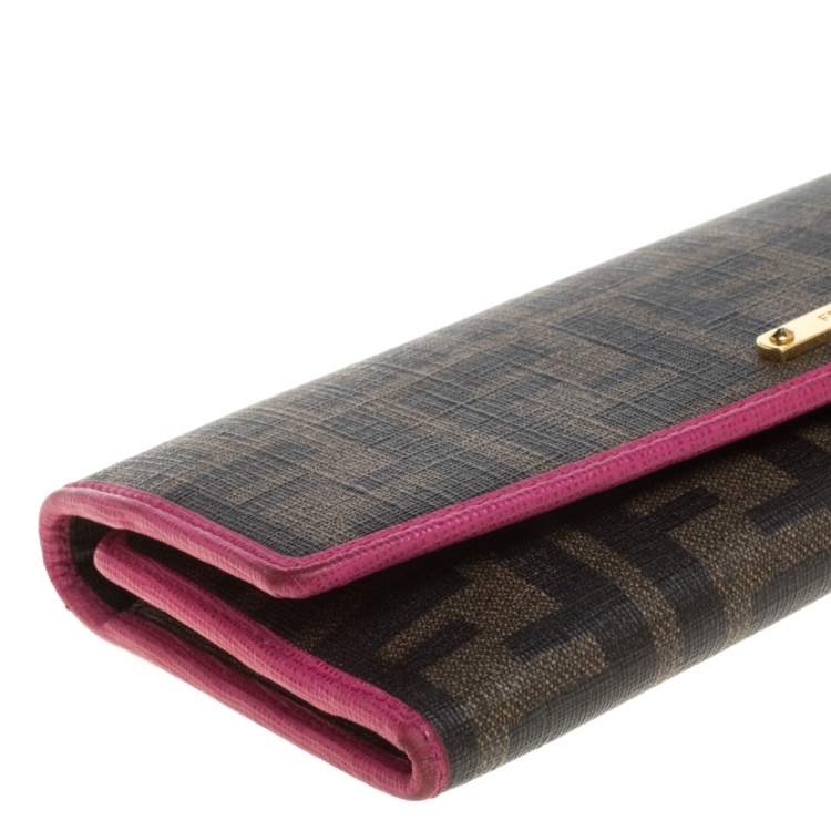 Pre Owned Fendi Tobacco/Pink  Zucca Coated Canvas and Leather Continental Wallet