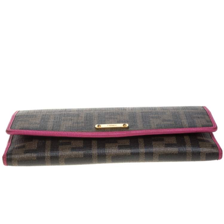 Pre Owned Fendi Tobacco/Pink  Zucca Coated Canvas and Leather Continental Wallet