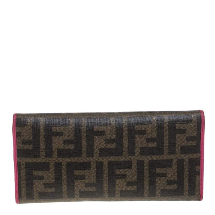 Pre Owned Fendi Tobacco/Pink  Zucca Coated Canvas and Leather Continental Wallet