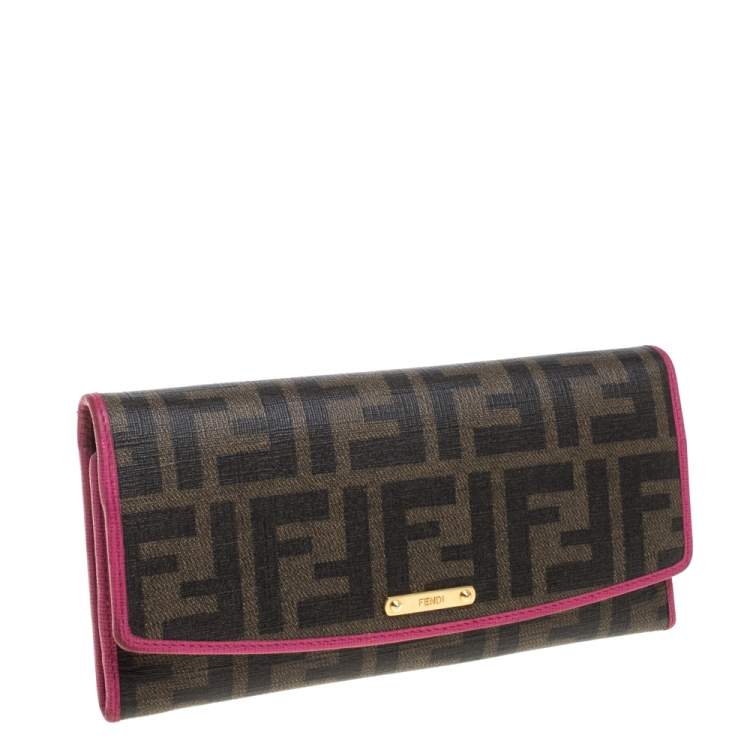 Pre Owned Fendi Tobacco/Pink  Zucca Coated Canvas and Leather Continental Wallet