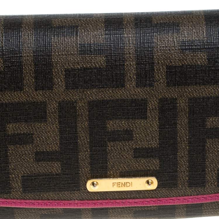 Pre Owned Fendi Tobacco/Pink  Zucca Coated Canvas and Leather Continental Wallet