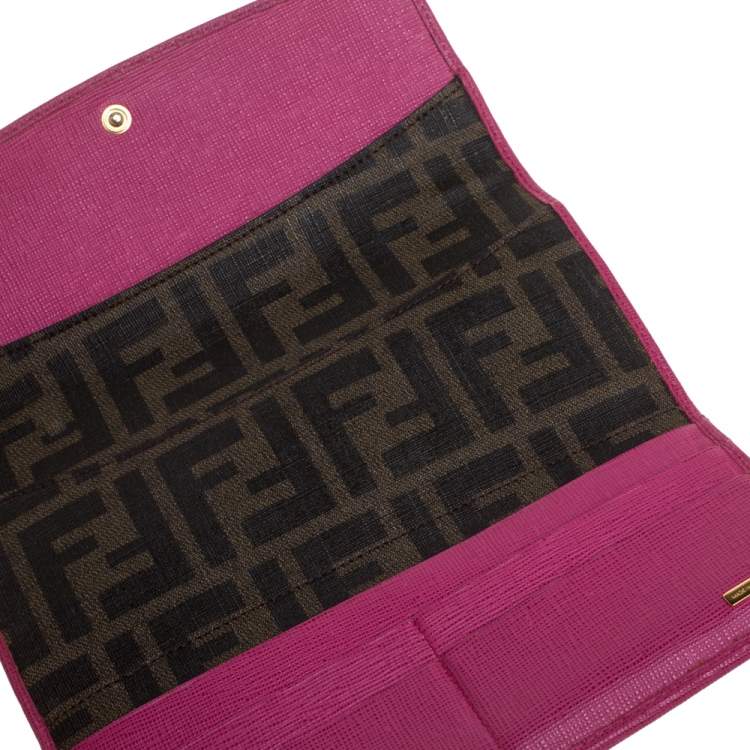 Pre Owned Fendi Tobacco/Pink  Zucca Coated Canvas and Leather Continental Wallet