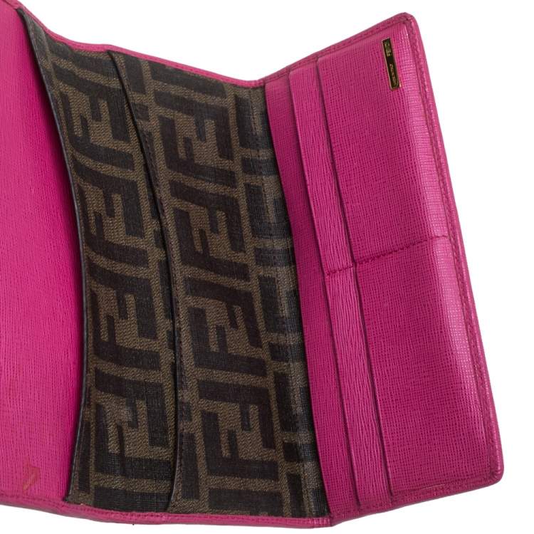 Pre Owned Fendi Tobacco/Pink  Zucca Coated Canvas and Leather Continental Wallet
