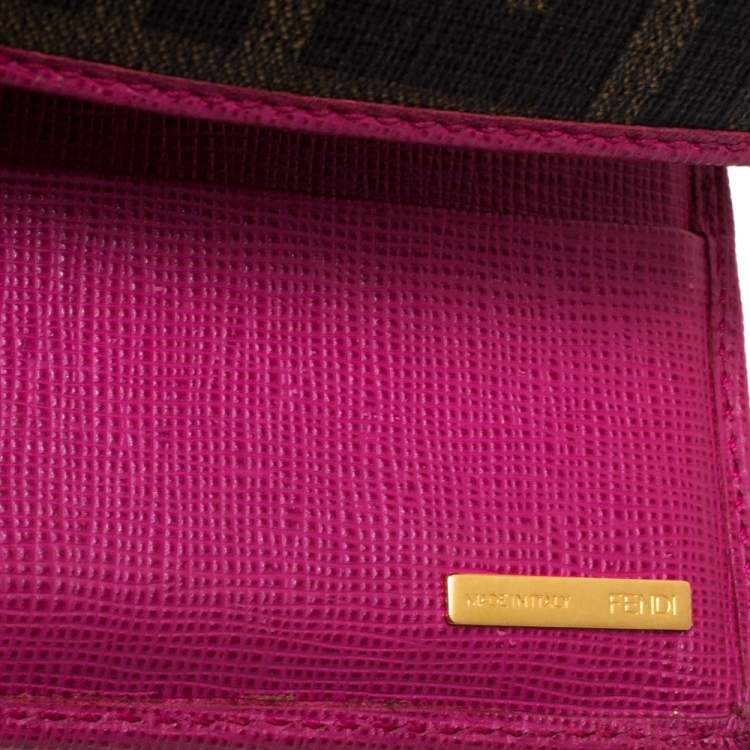 Pre Owned Fendi Tobacco/Pink  Zucca Coated Canvas and Leather Continental Wallet