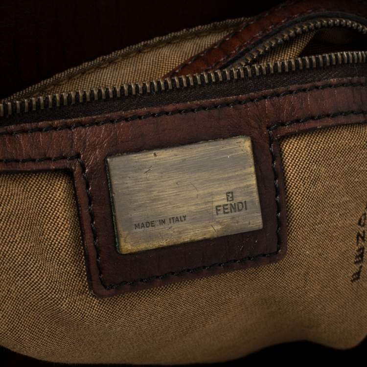 Pre Owned  Fendi Brown Zucca Velvet and Leather Small Chef De Jour Bag