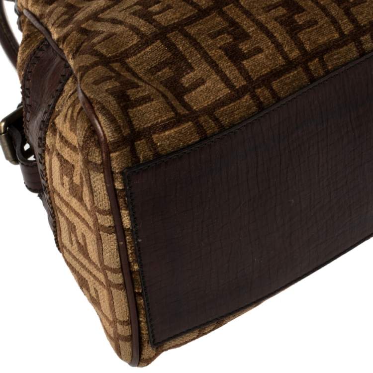 Pre Owned  Fendi Brown Zucca Velvet and Leather Small Chef De Jour Bag