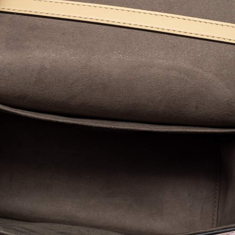 Pre Owned Fendi Beige/Red Zucca Leather Small Whipstitched Kan I F Top Handle Bag