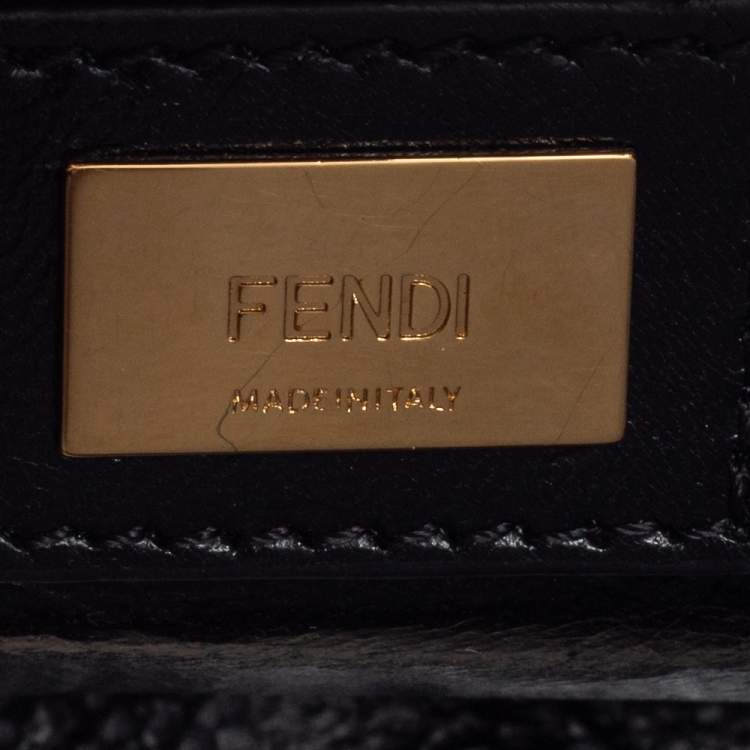 Pre Owned Fendi Black Crinkled Leather Mini Peekaboo Top Handle Bag