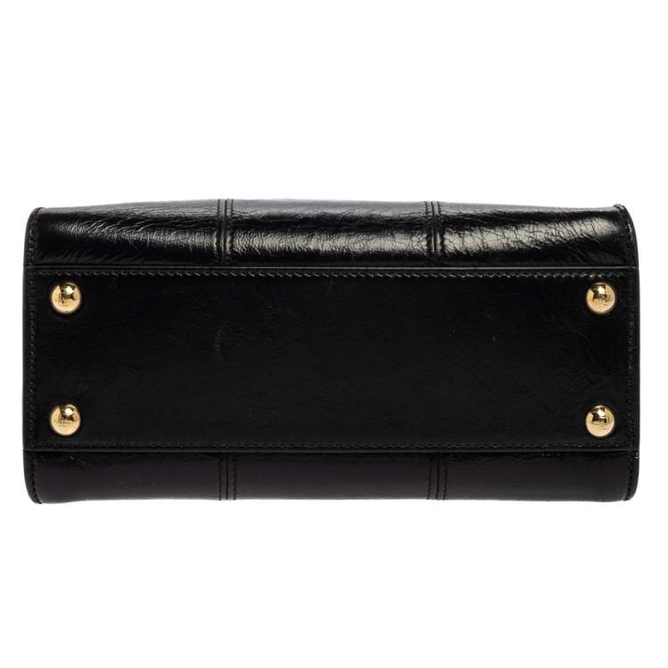 Pre Owned Fendi Black Crinkled Leather Mini Peekaboo Top Handle Bag
