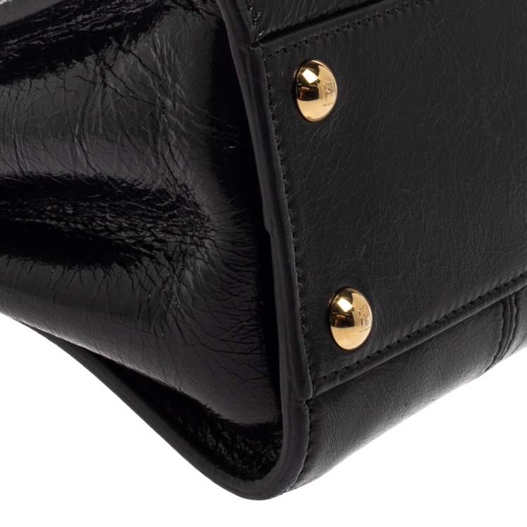 Pre Owned Fendi Black Crinkled Leather Mini Peekaboo Top Handle Bag