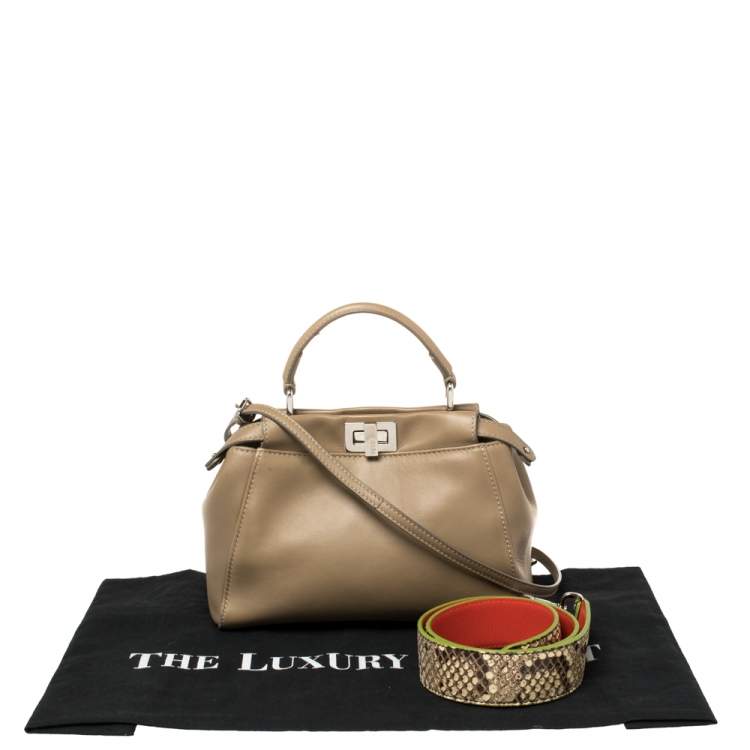 Pre Owned Fendi Beige Python and Leather Mini Peekaboo Top Handle Bag